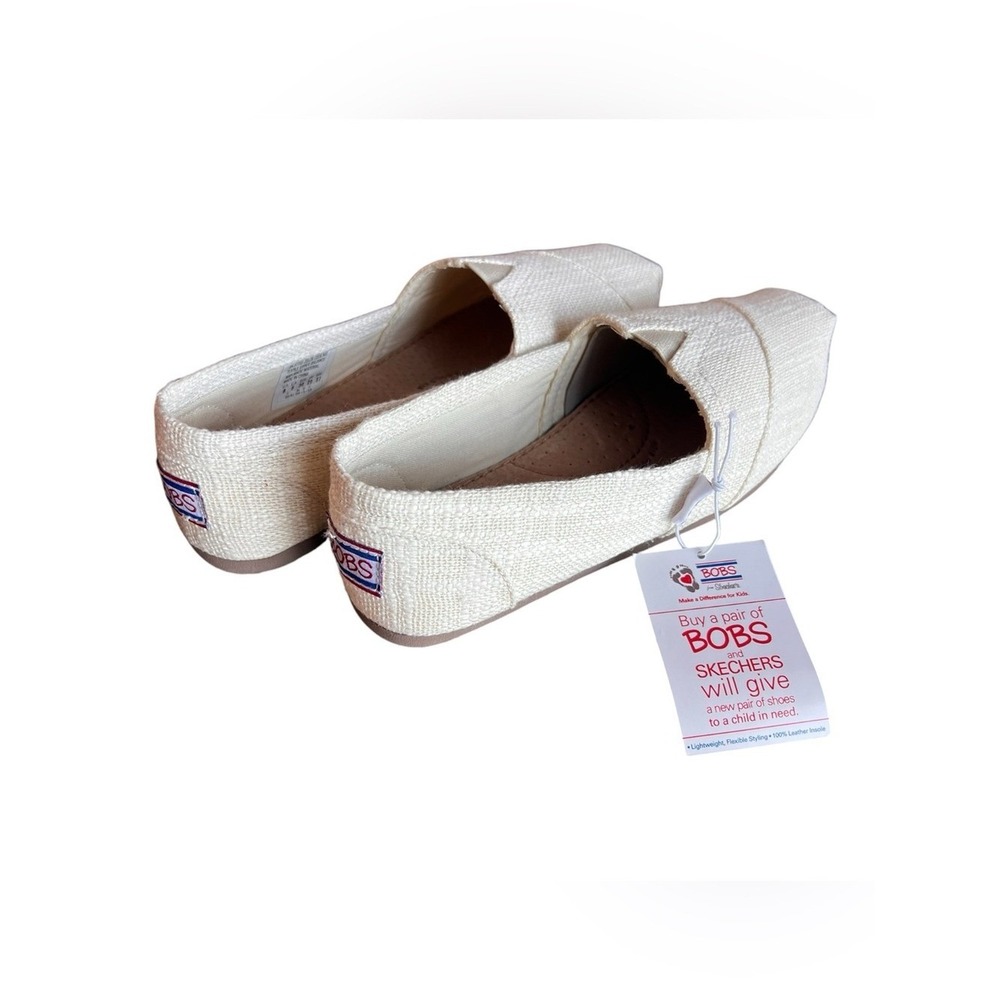 BOBS by Skechers Cream Woven Canvas Slip-On Flats Womens Size 8 NWT Coastal Boho